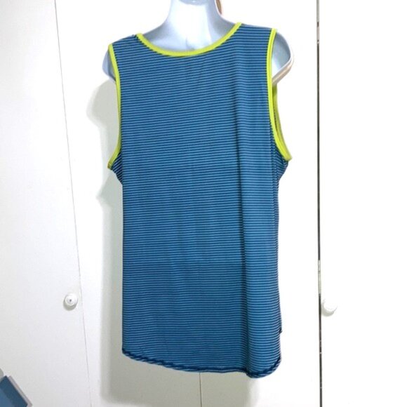LANDS END Tank Top Blue Stripes Highlighter Yellow Sleeveless Womens XL - Picture 6 of 13